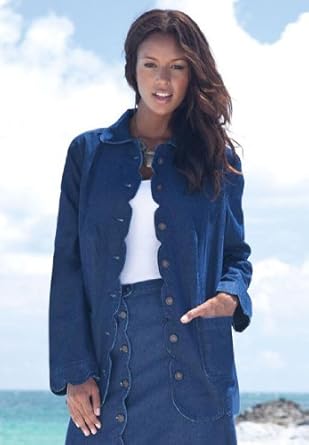Roamans Plus Size Scalloped-Edge Denim Jacket