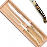 ProPassione Laguiole Carving/Serving Set in Box, dark marbled/brass handles, polished, Dimensions: l 32 cm