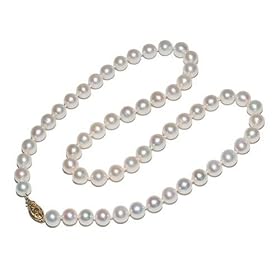 14k Yellow Gold White Freshwater Cultured Pearl AA Grade 6.5x7mm Necklace, 16 by