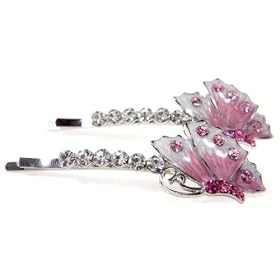 Floating Pink Butterfly Hair Clip Barrette Jewelry