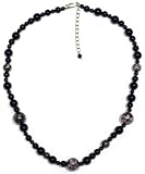 Sterling Silver Black Onyx Beaded Necklace with Cloisonne-Accents, 16-18