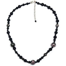 Sterling Silver Black Onyx Beaded Necklace w  Cloisonn� Accents, 16-18 by Amazon.com Collection