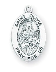 Sterling Silver Oval St. Olivia w/ 18" Chain Patron Saint Oval 7/8" Medal Pendant Necklace w/ Gift Box 7/8"x1/2" Patron Saint St. Medal Pendant Necklace In Gift Box