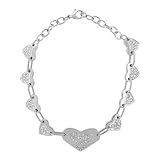 316L Stainless Steel Bracelet Multi Heart With Cubic Zirconia - Size: 8 Inches Long
