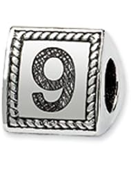 Triangle Block, Number 9 Charm in Silver For 3mm Charm Bracelets