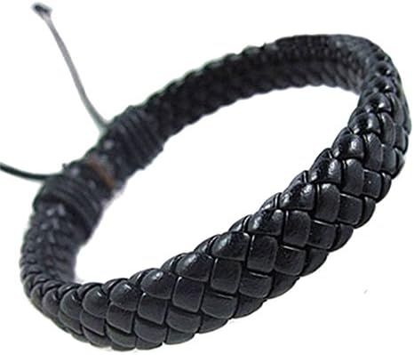 ROMANCE JEWELRY Men's Womens Braided Leather Rope Woven Wrap Surfer Cuff Bracelet Black