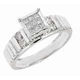 1/2 Carat T.W. Round, Princess Cut Diamond Women's Engagement Ring 14K White Gold - Size 7
