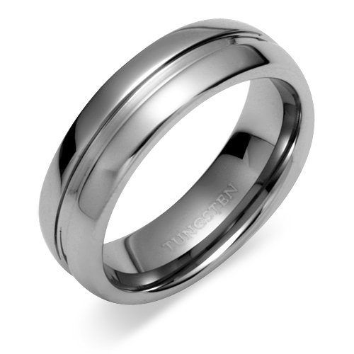 Center Indented 7mm Comfort Fit Mens Tungsten Carbide Wedding Band Ring Size 11