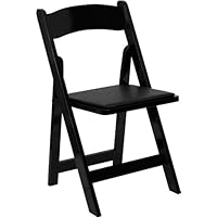 HERCULES Series Black Wood Folding Chair - Padded Vinyl Seat
