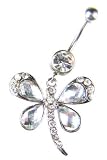 Stainless Steel Dragonfly Belly Ring with Clear CZ