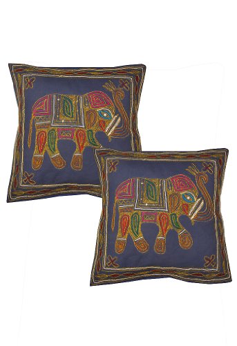 Imagen principal de Indian algodón hecho a mano Zari bordado de lentejuelas y trabajo Cojín tamaño del conjunto de 16 x 16 pulgadas Juego de 2 piezas