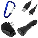 GTMax USB Car Charger + USB Home Charger + Micro-USB Sync & Charge Cable for Kodak PlaySport (Zx5) HD Waterproof Pocket Video Camera + Universal Blue Belt Clip