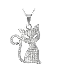 Alexandria Collection Sterling Silver Cubic Zirconia Cat Necklace