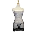 Exposed By Magic Silk Queen Size Fishnet Tube Dress With Fringe And G-string, Black, One Size
