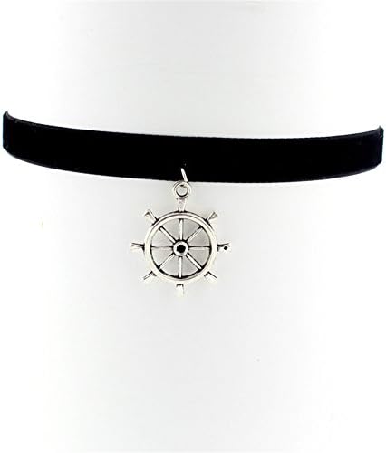 Goshine Lady Girls Velvet Choker Necklace Retro Handmade Pendant -Rudder