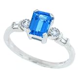 1.01ct Emerald Cut Blue Topaz and Diamond Gemstone Ring in 14Kt White Gold
