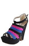 Burke17 Suede Colorblock Chunky Platform Heels BLACK