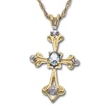 10k Yellow Gold Aquamarine Cross Pendant w/ Diamond Accent