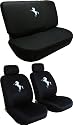 Front Low Back Seat Covers and Bench Black Seat Cover Set - Mustang Horse Pony Custom Embroidered Logo