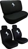 Front Low Back Seat Covers and Bench Black Seat Cover Set - Mustang Horse Pony Custom Embroidered Logo