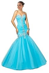 Floor Length Mermaid Tulle Sweetheart Beaded Lace-Up Pleated Crystal Evening Dress/Prom Dress 