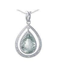 5.50 CT 15x10 MM Pear Shaped Natural Green Amethyst Pendant In Sterling Silver With 18" Chain