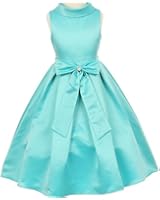 AkiDress Satin Cowl Neckline with Large Bow Flower Girl Dress for Little Girl