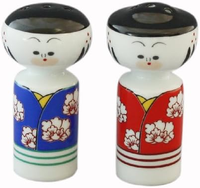 Arita-yaki Imari Arita Ware Japanese Porcelain Ceramic Pottery Kimono Kokeshi Doll Figure Couple Handmade Hand Painted Cruet Salt &amp; Pepper Shakers Set of 2 Pieces Japan Import Made in Japan