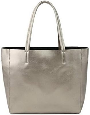 Garden Promo Womens Fashion Soft PU Leather Top-handle Bag Removable Padded Sleeve Tote Handbag Silver