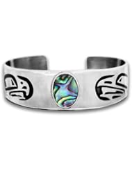 Sterling Silver Lovebirds with Stone Northwest Coast Native American Bracelet. Made in USA.