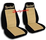 2 Black and tan "Spoiled" car seat covers for a 2002 Toyota Camry.