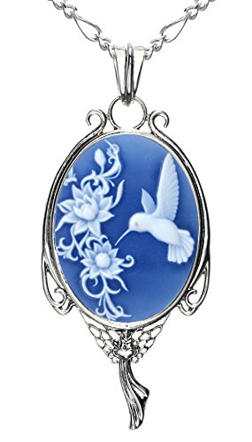 Heart Necklace Best Friend Fashion Jewelry Natural Agate Cameo Charm Make a Wish Gift (Hummingbird)