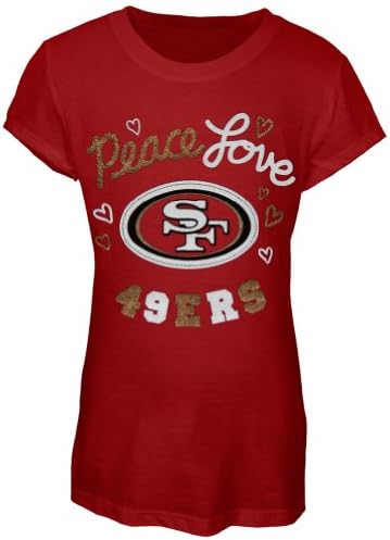 San Francisco 49ers - Glitter Peace Love Logo Youth T-Shirt Maroon 20
