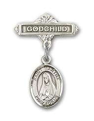 Sterling Silver Baby Badge with St. Martha Charm and Godchild Badge Pin