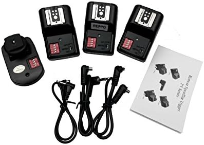 wireless flash trigger and receiver kit RIEPOR 16 Channel Wireless Radio Flash Trigger SET 1 Transmitter + 3 Receivers + 1 Sync Wire Cable for Canon T3 Nikon D600 D300S D90 Pentax Olympus