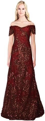 Rene Ruiz Sequin Off Shoulder Floral Applique Bustier Evening Gown Dress