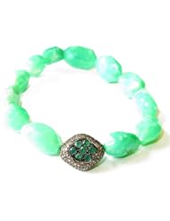 Natural Emerald Gemstone Beaded Bracelet Silver Handmade Jewelry