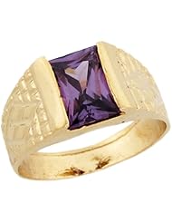 10k Gold Synthetic Amethyst February Birthstone Etched Band Kids Ring