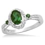 10k White Gold Oval & Round Created Emerald Diamond Ring (1/12 cttw, J-K Color, I2-I3 Clarity), Size 7