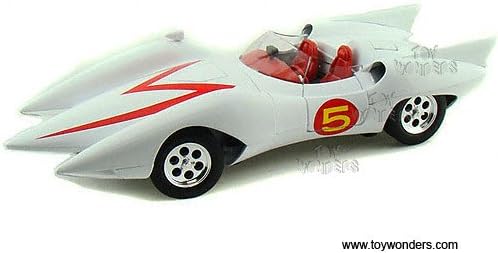 Amm971 Auto World Silver Screen Machines - Speed Racer Mach #5 w/ Figure (1:18, White) Amm971 Diecast Car Model Auto Vehicle Automobile Metal Iron Toy