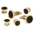 Giorgio Bissoni Round Jet Black Stone with Gold Nugget Edge Cufflink and Stud set
