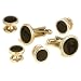 Giorgio Bissoni Round Jet Black Stone with Gold Nugget Edge Cufflink and Stud set