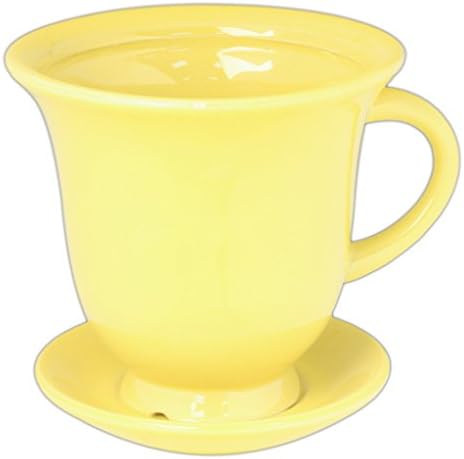 Floridus Design 5" x 5" Large Ceramic Mug with Attached Saucer (Yellow)