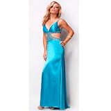 Nina Canacci Juniors Turquoise Low Back Charmeuse Formal Gown 0-14