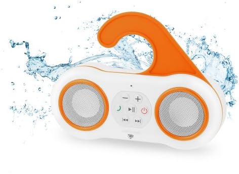 h2o Vibe Waterproof Bluetooth Speaker, Call Answering and 2300mAh Backup Battery - Compatible with all Bluetooth Devices, iPhones, Galaxy, iPod, iPad, Kindle and nearly All Android devices - Orange/White. Great for Shower, Pool, Beach, Camping and more