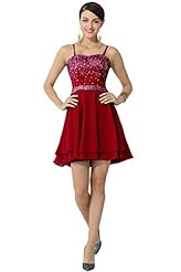 A-line Short Lace Beaded Spaghetti Strap Chiffon Homecoming Dress/Bridesmaid Dress/Prom Dress/Party Dress 