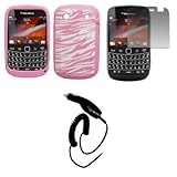 EMPIRE Pink with White Zebra Stripes Design Silicone Skin Case Cover + Scre ....