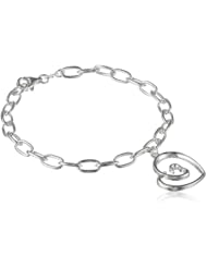 Sterling Silver Double Heart Charm Rolo Bracelet, 7.5"