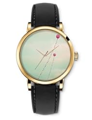 SPRAWL Aanalog Fashion Series Gold Ladies Watches of Genuine Black Leather Strap,Unique Wrist Watch for Women Girls Designed with Pink balloons in the sky