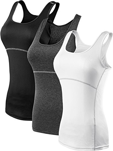Neleus Women's 3 Pack Dry Fit Compression Shirt,3 Pack:Black,Grey,White,Small